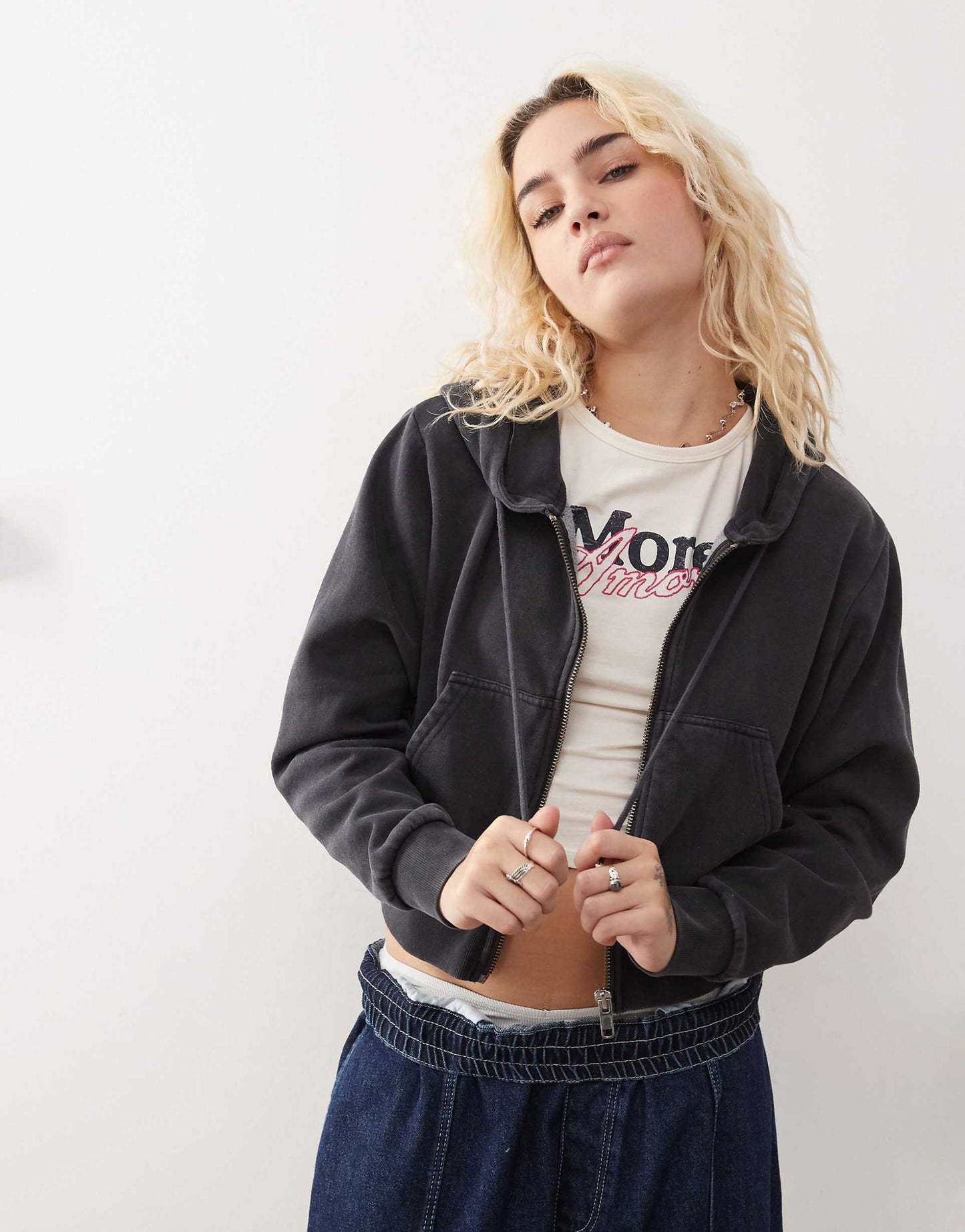 Cropped Oversized Zip Up Hoodie
