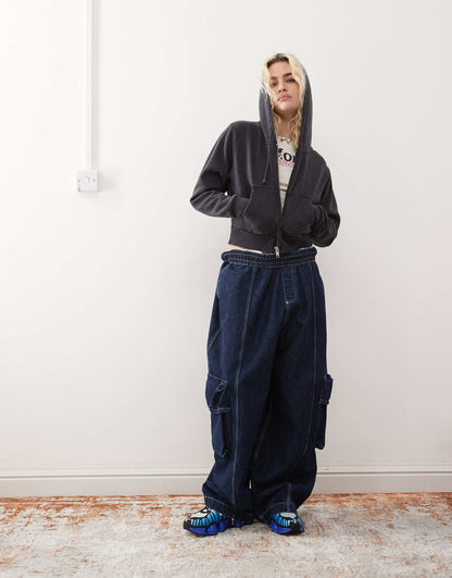 Cropped Oversized Zip Up Hoodie