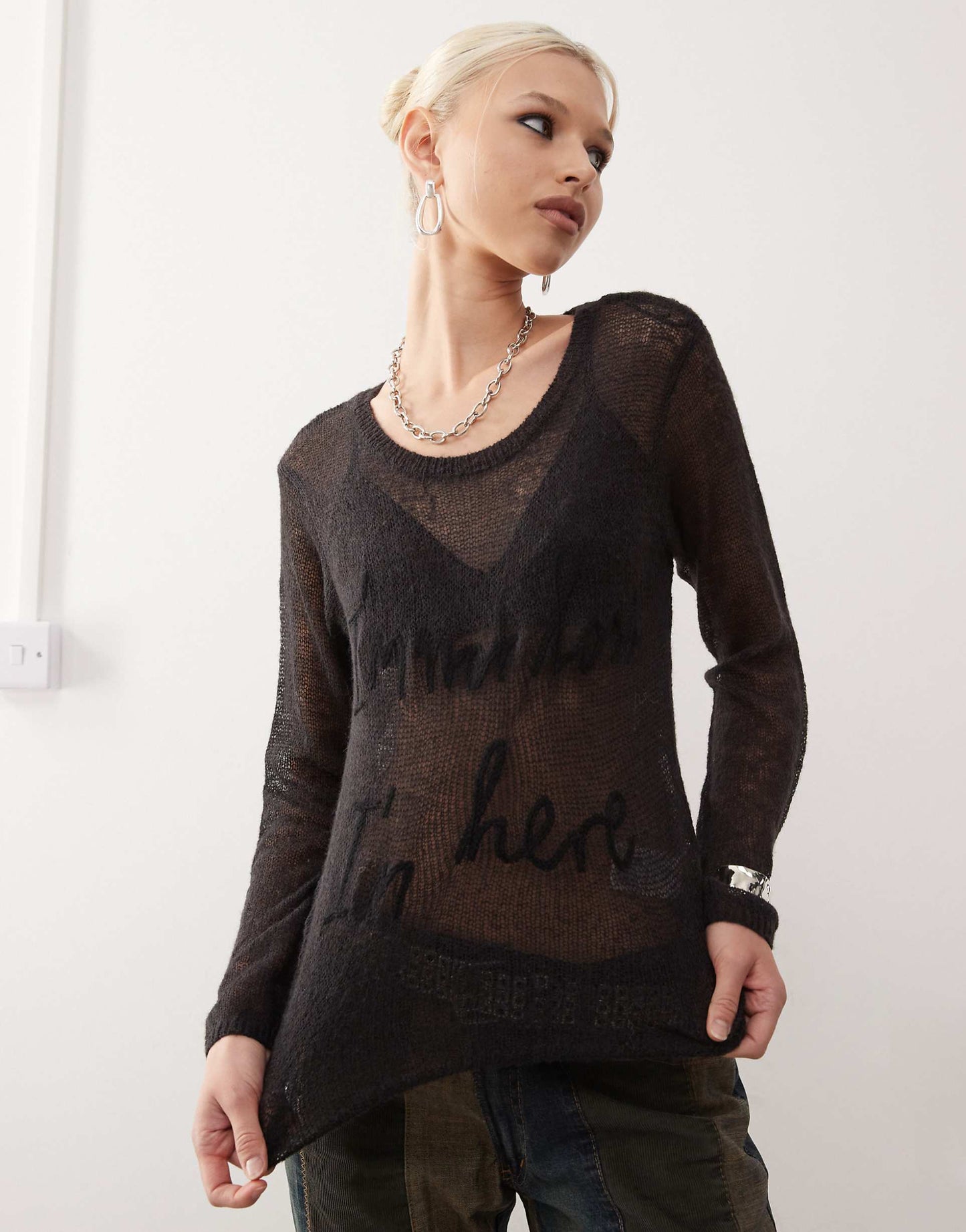 Long Sleeve Graphic Sheer Knit Top