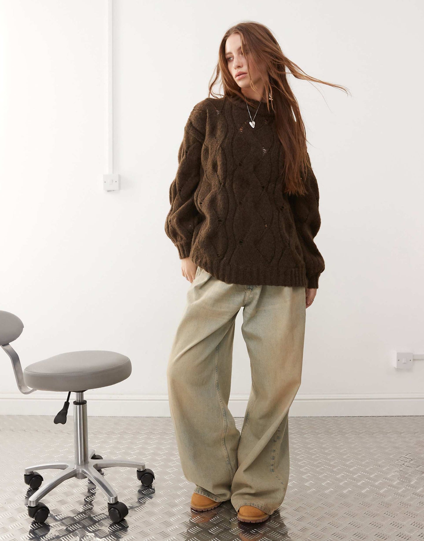 Oversized Crew Neck Cable Knitted Sweater