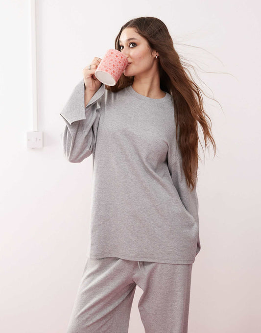 Mix And Match Long Sleeve Soft Oversized Top Pyjama Top