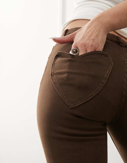 Low Rise Flare Trousers With Heart Details