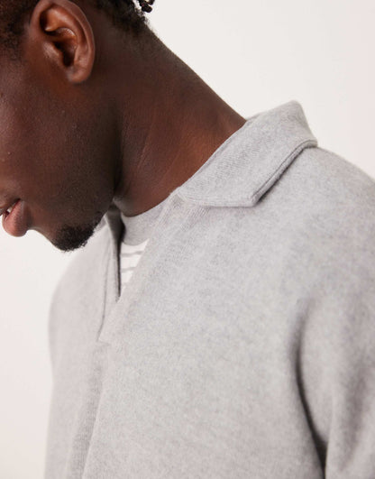 Heavyweight Oversized Polo Jumper With Brushed Rib Texture