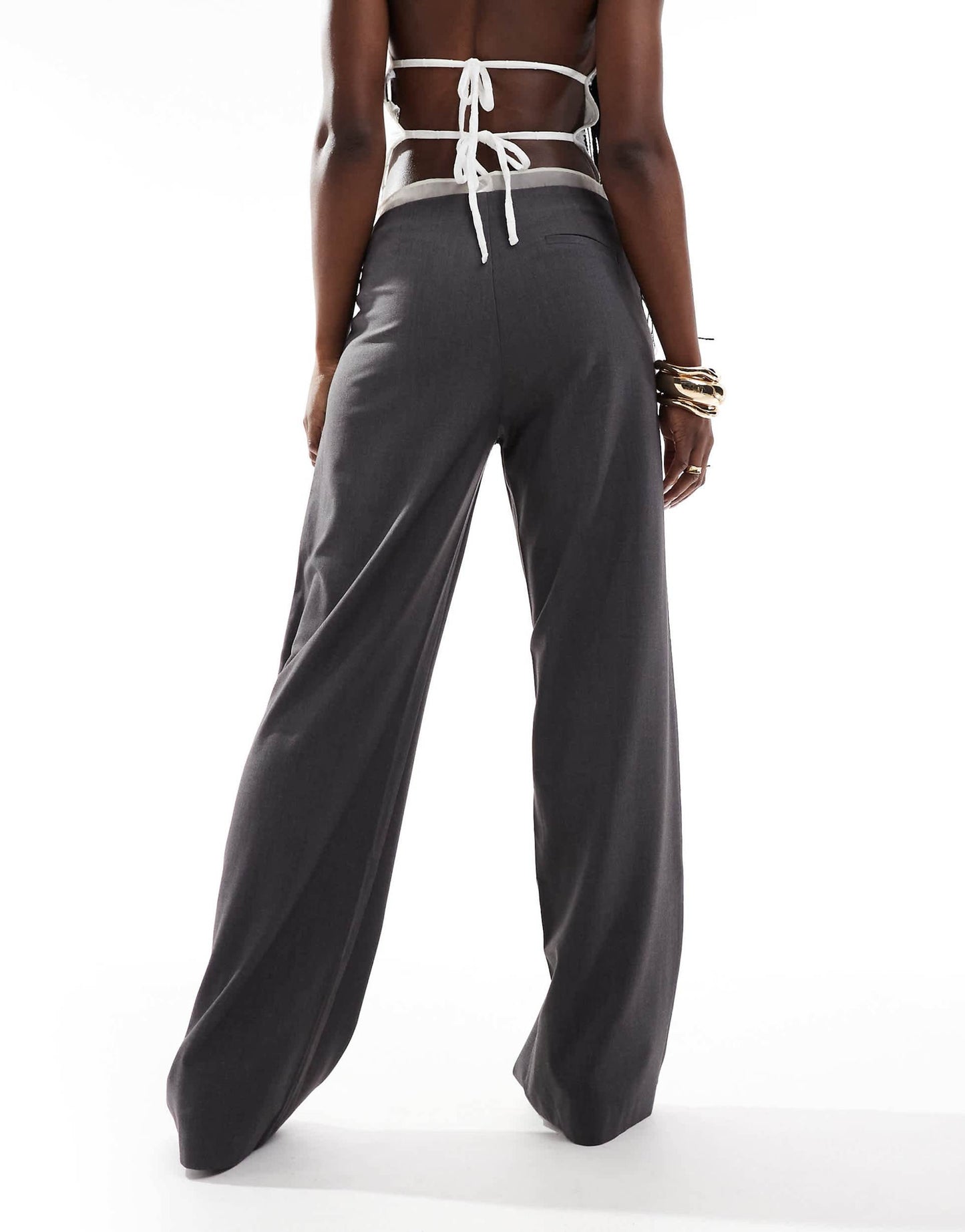 Contrast Tulle Insert Waist Tailored Trouser