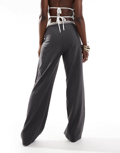Contrast Tulle Insert Waist Tailored Trouser