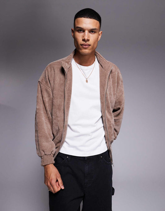 Oversized Waffle Funnel Neck Jacket