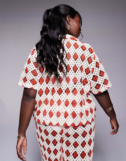 Curve Crochet Short Sleeve Beach Shirt Co-Ord