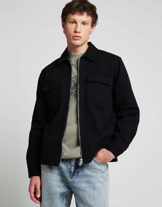 Zip Up Twill Overshirt