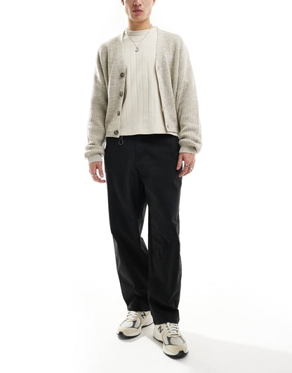 Wide Leg Cargo Trousers Black