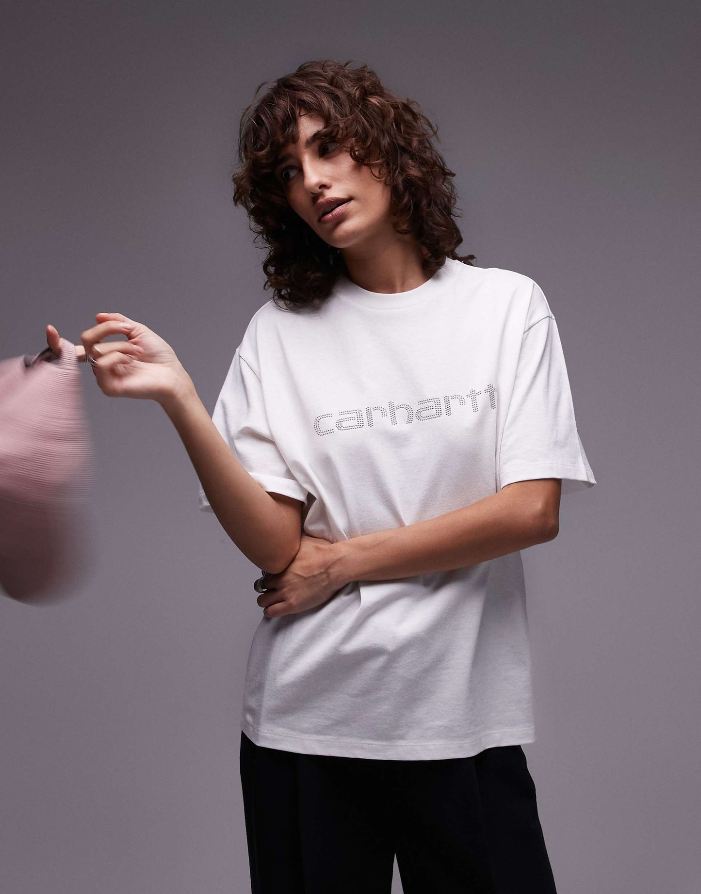 Short Sleeve Rivet Print Script T-Shirt