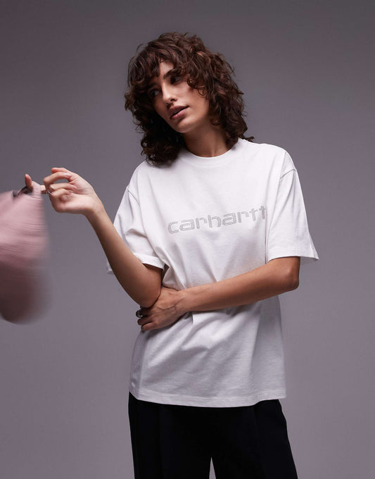 Short Sleeve Rivet Print Script T-Shirt
