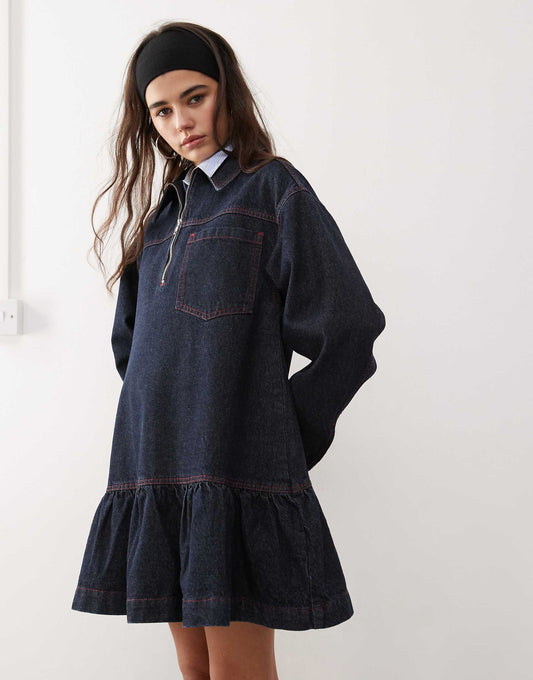 Long Sleeve Denim Smock Dress