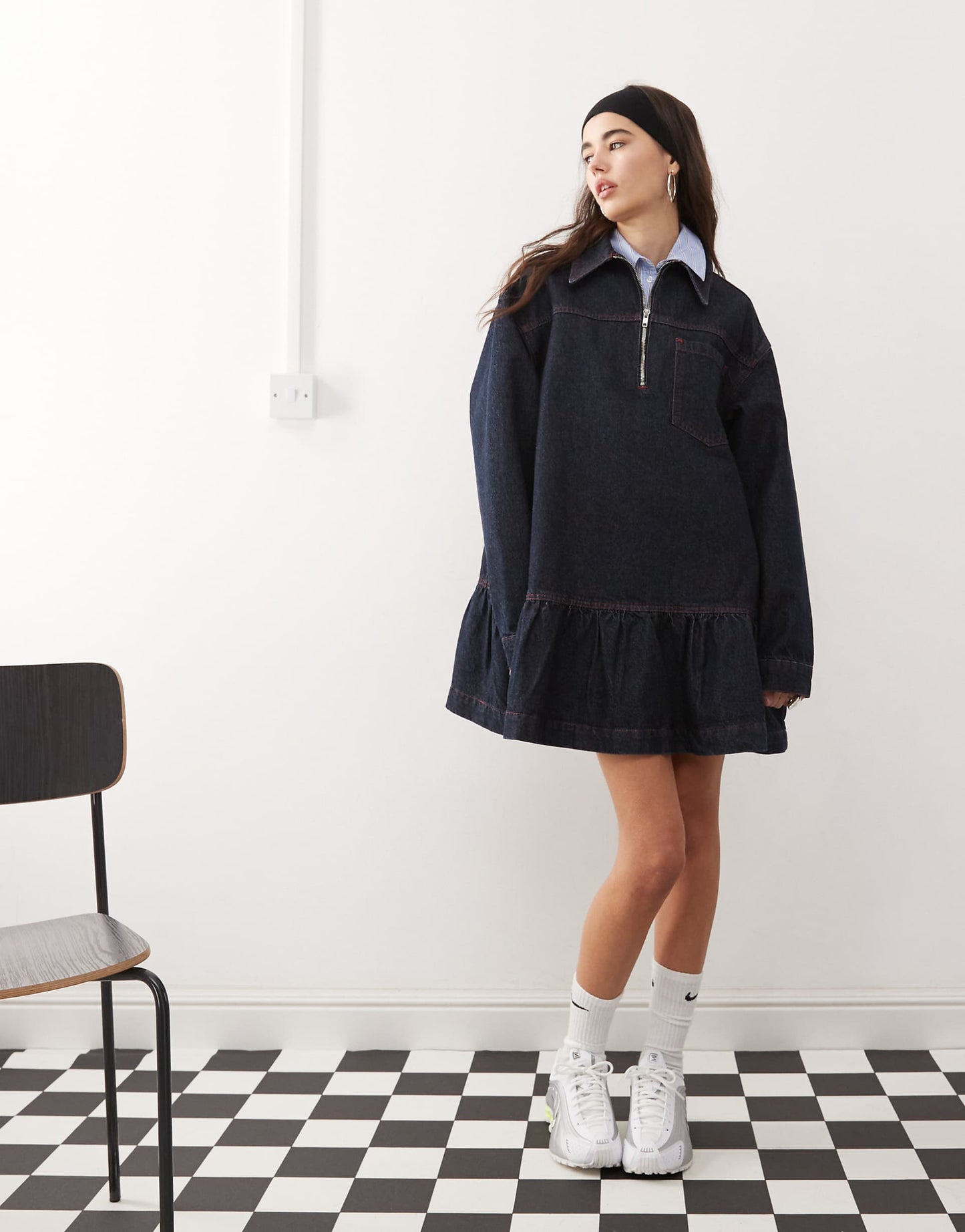 Long Sleeve Denim Smock Dress