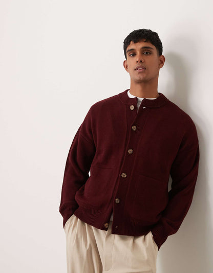 Relaxed Boxy Fit Knitted Bomber