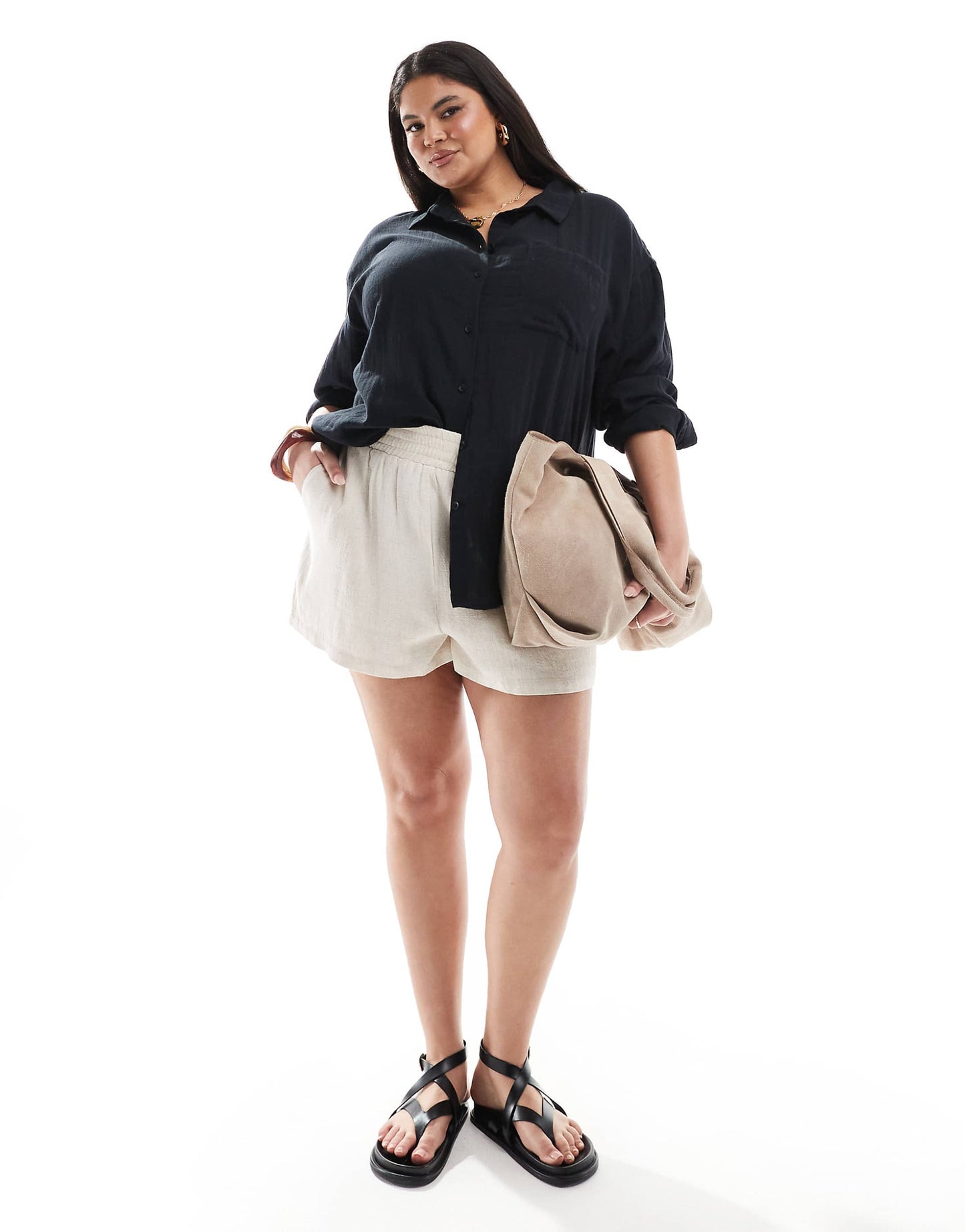 Curve Oversized Textured Cotton Shirt