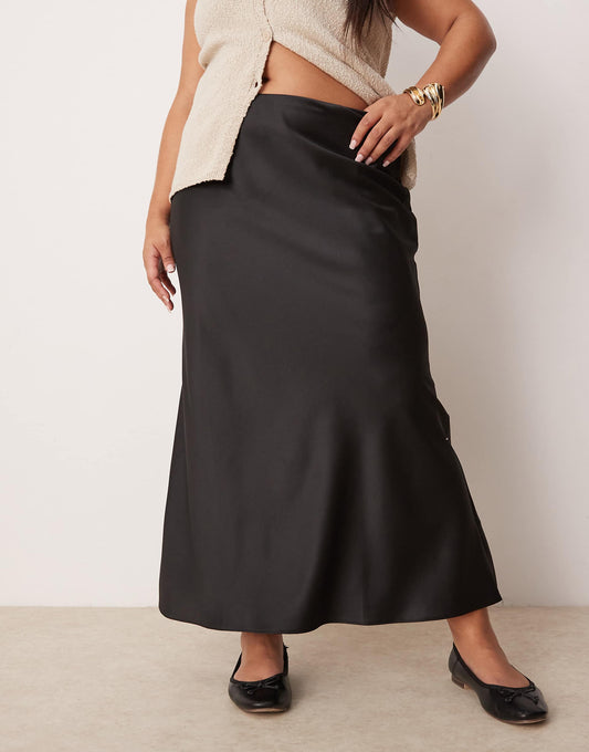 Curve Satin Bias Midi Skirt