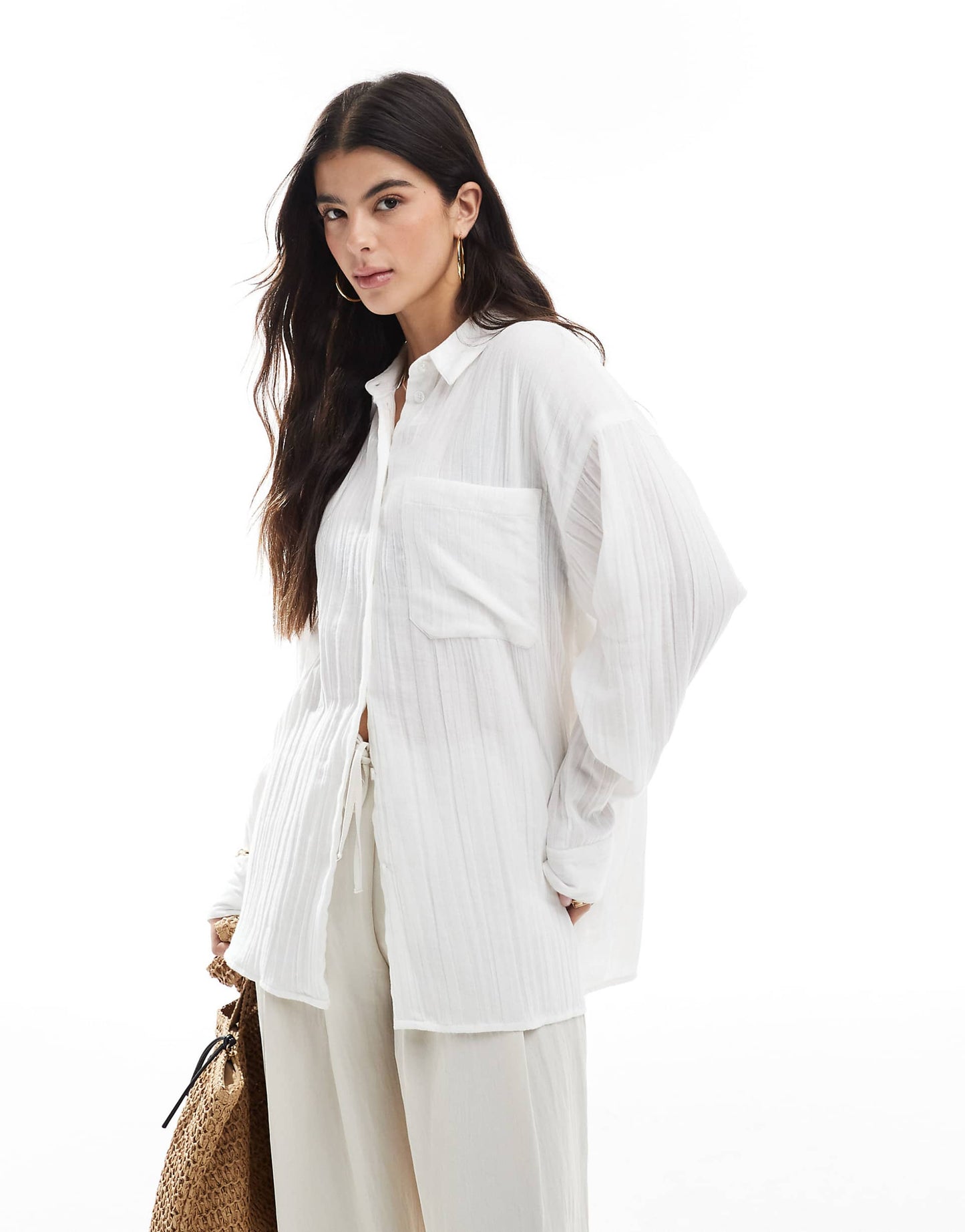 Oversized Textured Cotton Shirt