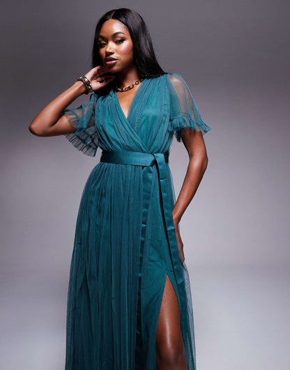 Faux Wrap Maxi Dress With Sash Belt