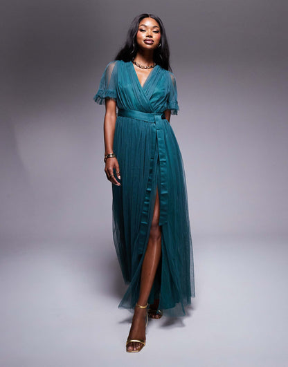 Faux Wrap Maxi Dress With Sash Belt