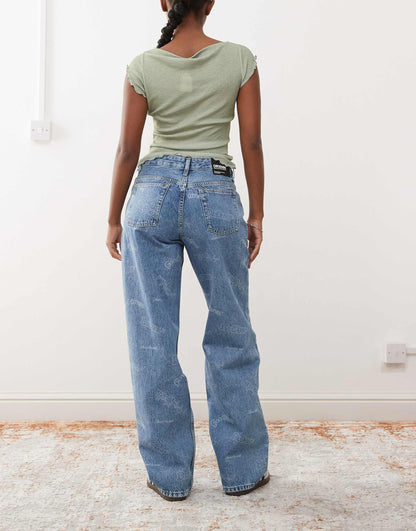 Hill Relaxed Fit Low Waist Wide Straight Leg Jeans