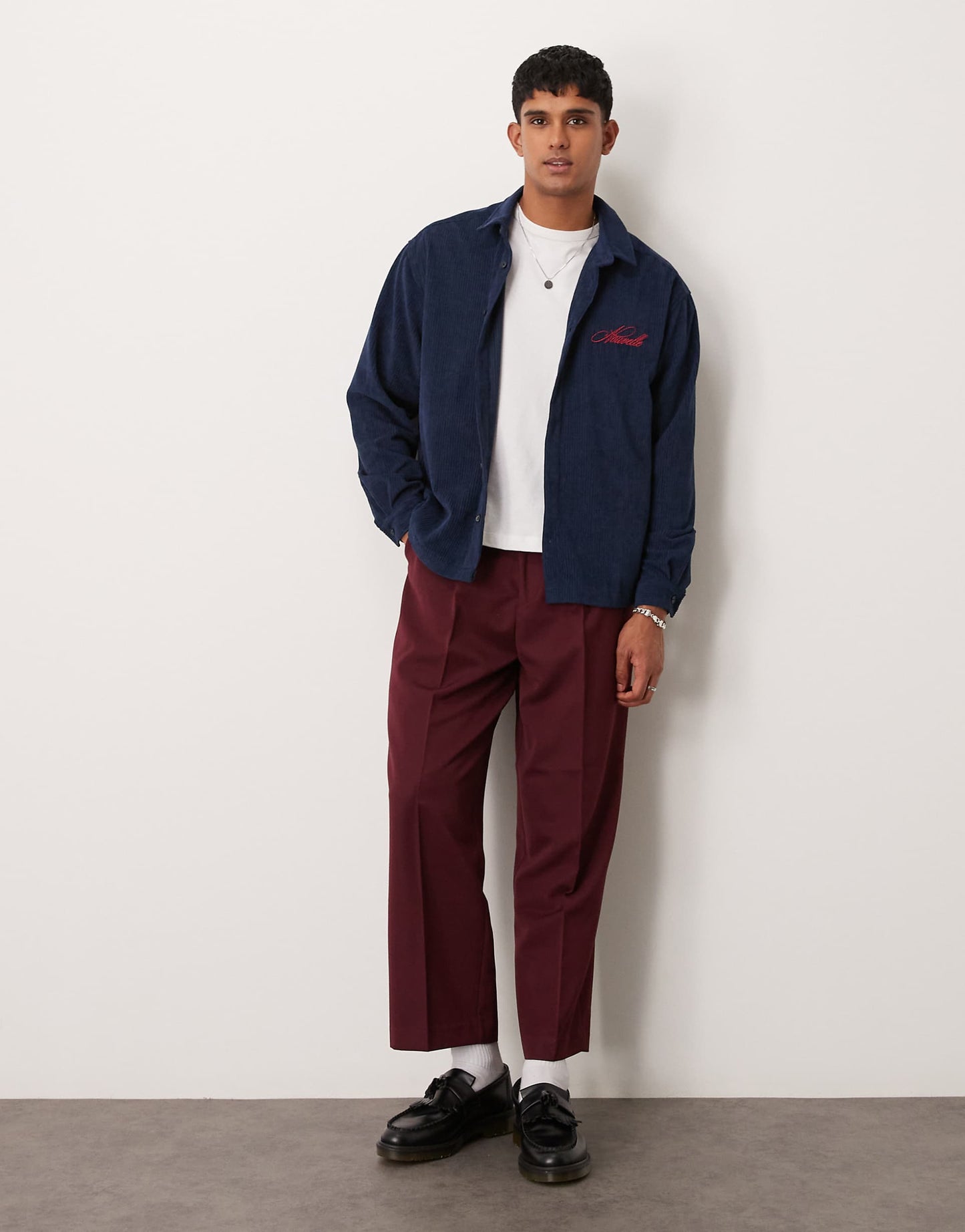 Oversized Boxy Cord Shirt With Embroidery