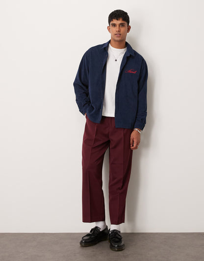 Oversized Boxy Cord Shirt With Embroidery