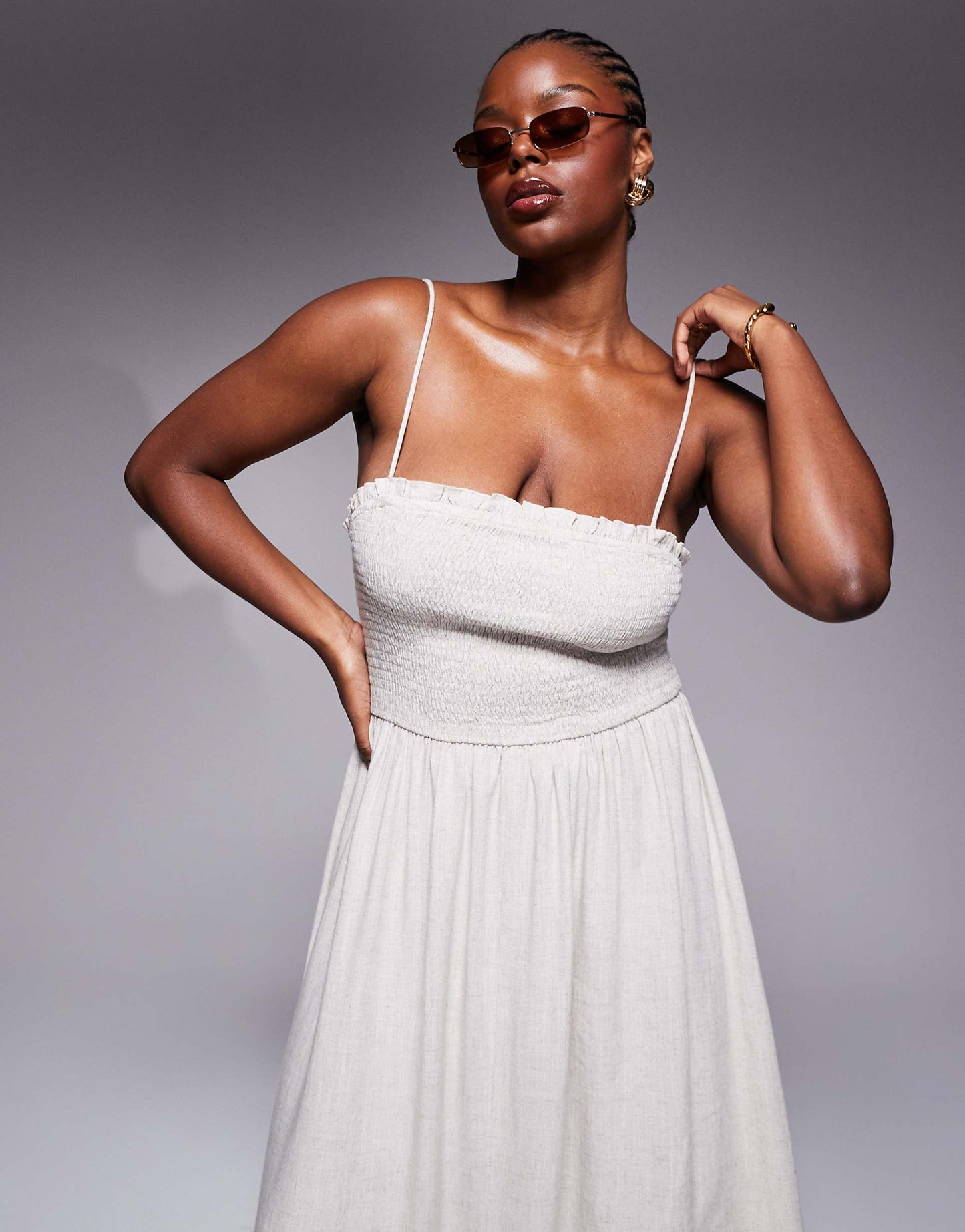 Curve Isabel Linen Blend Shirred Bandeau Beach Dress