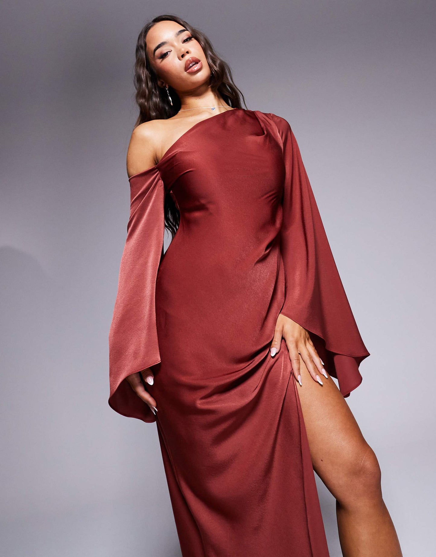 Satin One Shoulder Maxi Dress