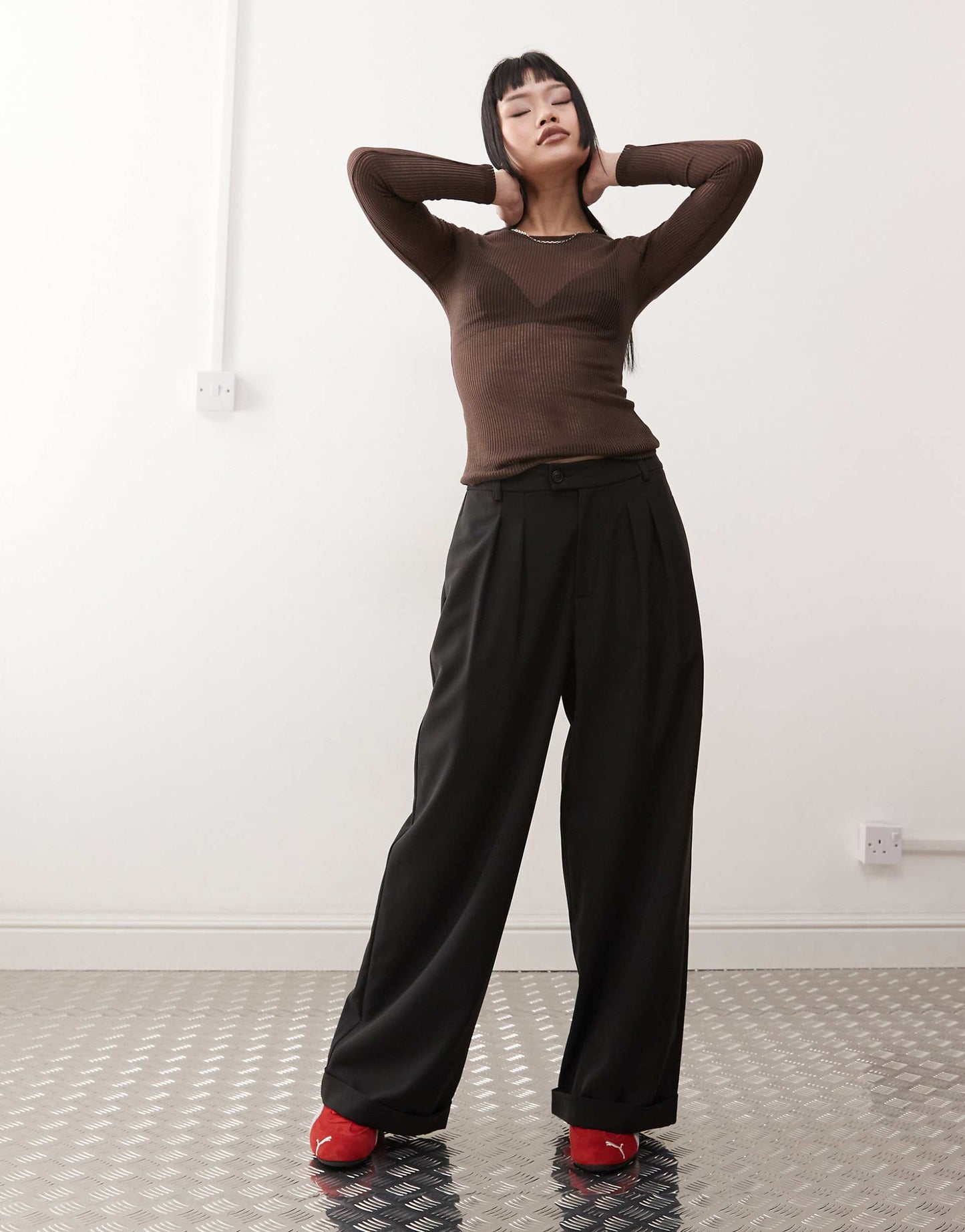 Long Sleeve Sheer Ribbed Top