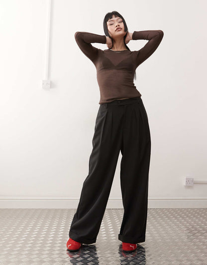 Long Sleeve Sheer Ribbed Top
