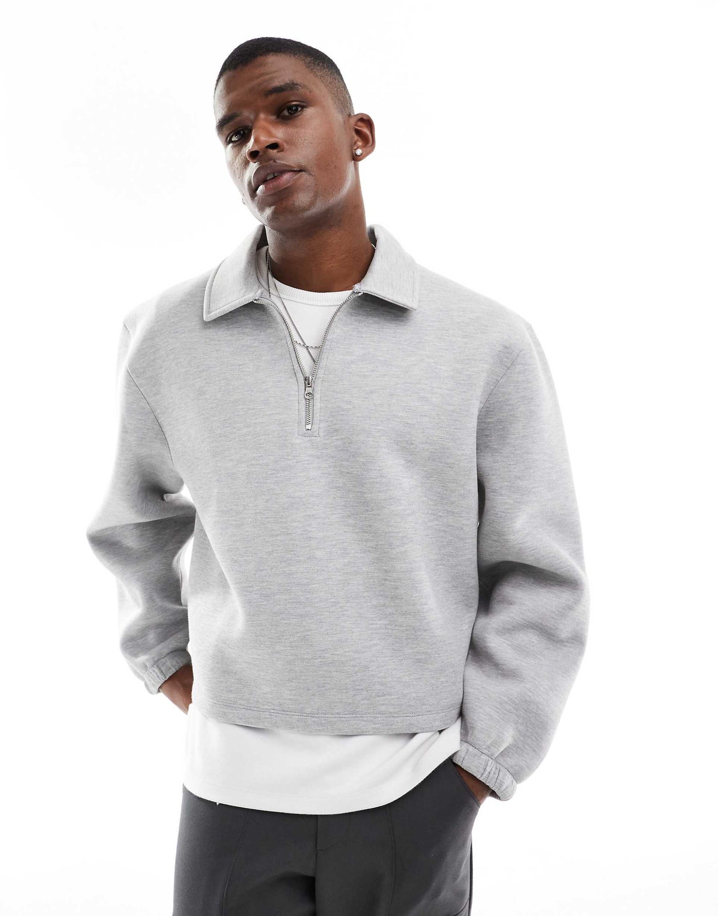 Heavyweight Boxy Scuba Sweatshirt With Zip Collar