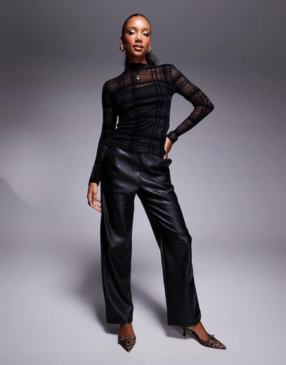 Long Sleeve Check Mesh Top