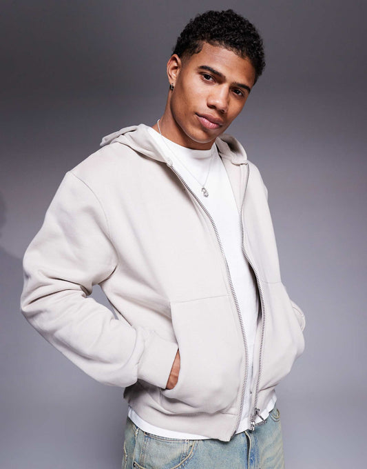 Premium Heavyweight Boxy Oversized Zip Through Hoodie 400Gsm