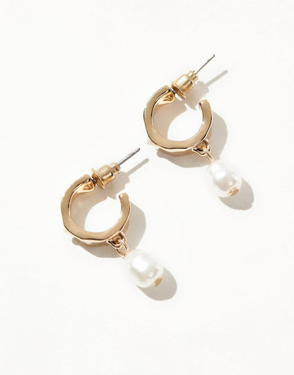 Pearl Drop Hoop Earrings