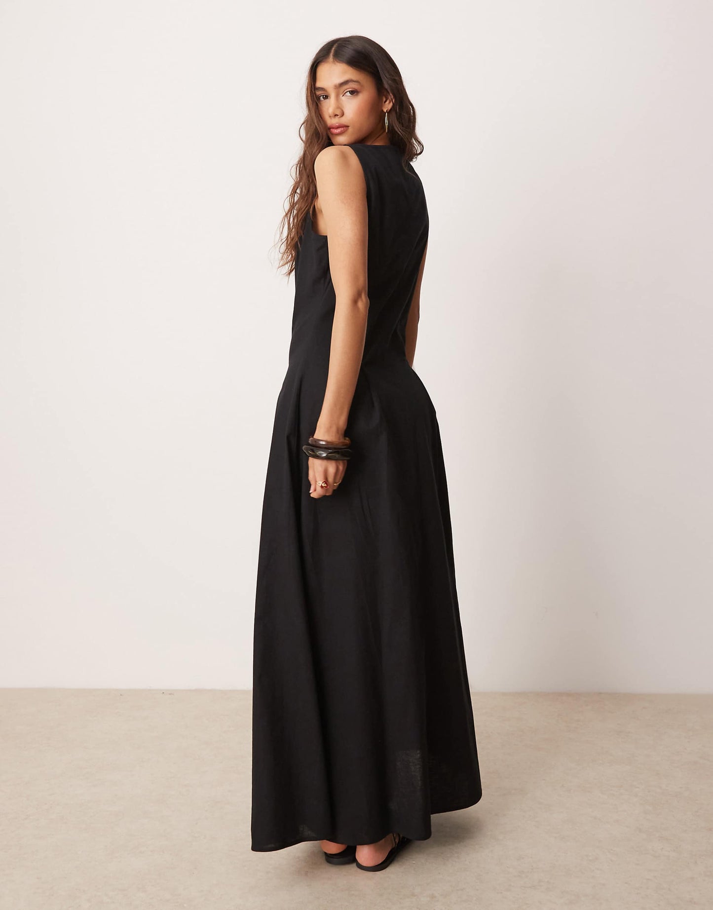 Slash Neck Button Down Waistcoat Maxi Dress Black