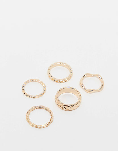 Pack Of 5 Rings With Weave Detail