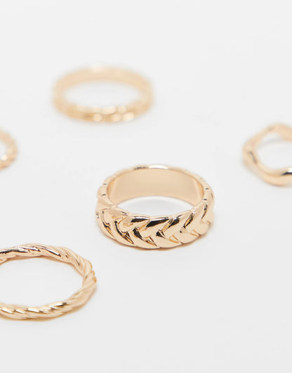 Pack Of 5 Rings With Weave Detail