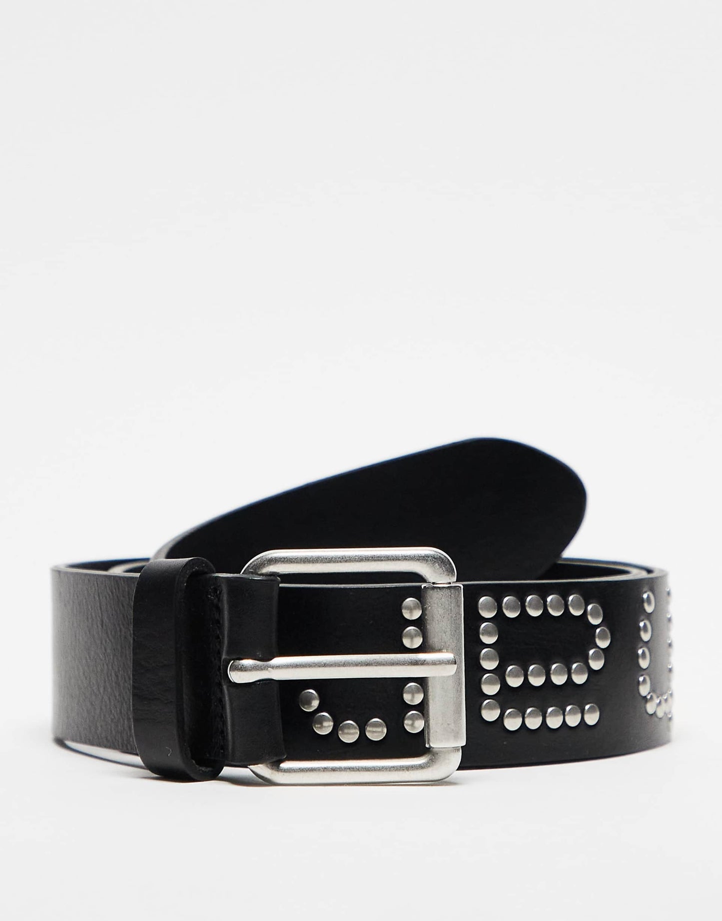 Script Studded Leather Belt