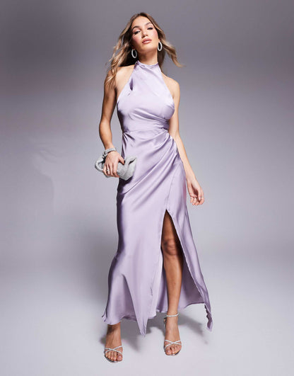 Halter Neck Gathered Maxi Gown