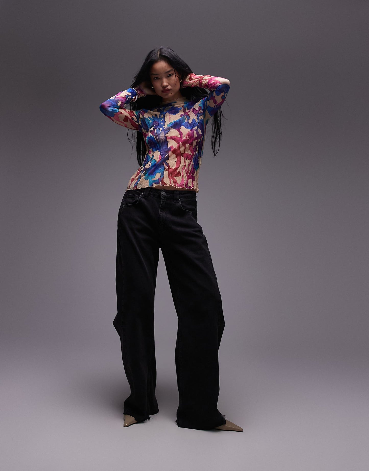 Crinkle Watercolour Floral Long Sleeve Top