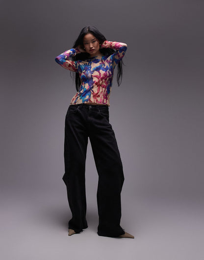 Crinkle Watercolour Floral Long Sleeve Top