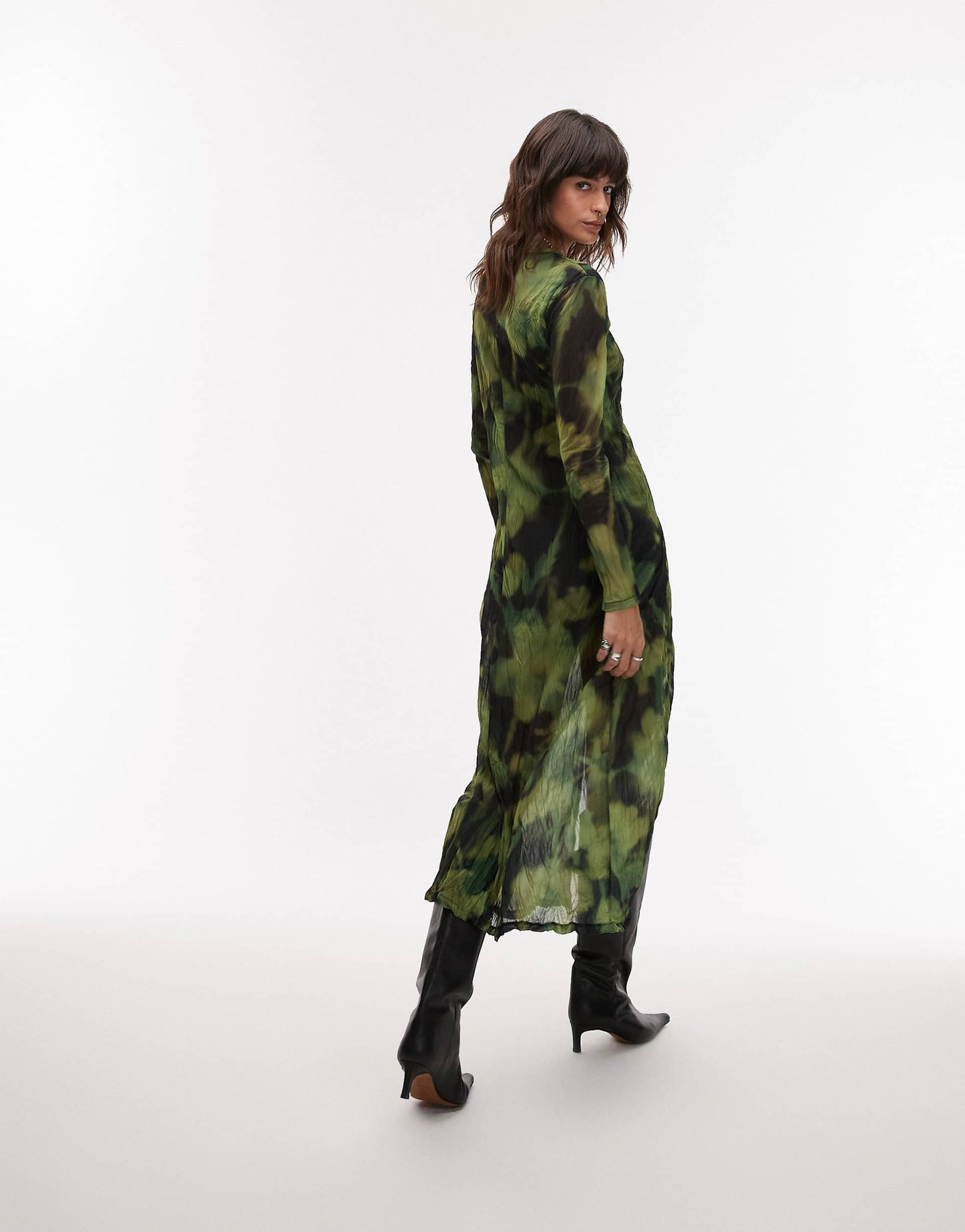 Blurred Floral Long Sleeve Midi Dress