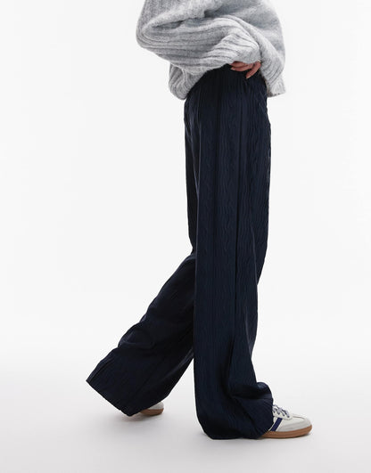 Crinkle Plisse Wide Leg Trouser