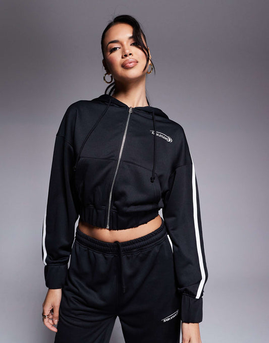 Studio Cropped Side Stripe Zip Up Hoodie Co-Ord