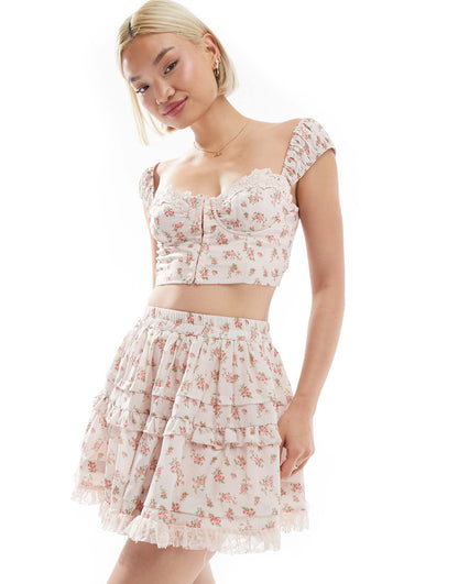 Lace Trim Corset Crop Top Co-Ord