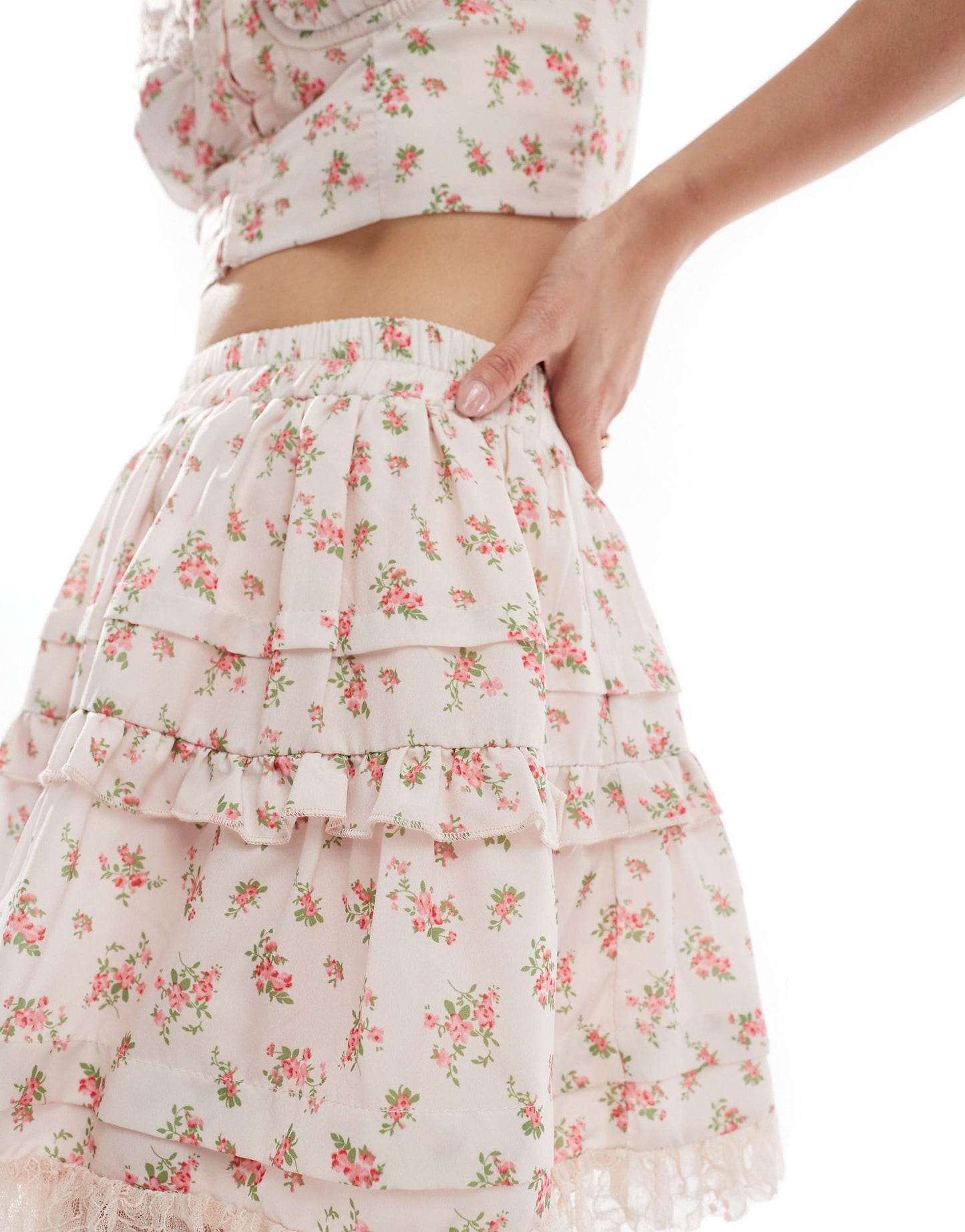 Lace Trim Mini Skirt Co-Ord