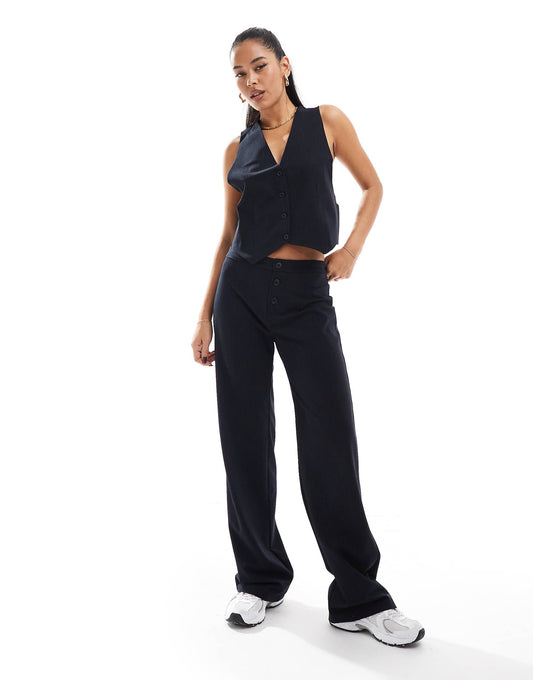Button Front Wide Leg Tailored Trouser Co-Ord