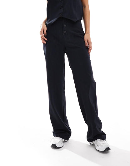Button Front Wide Leg Tailored Trouser Co-Ord
