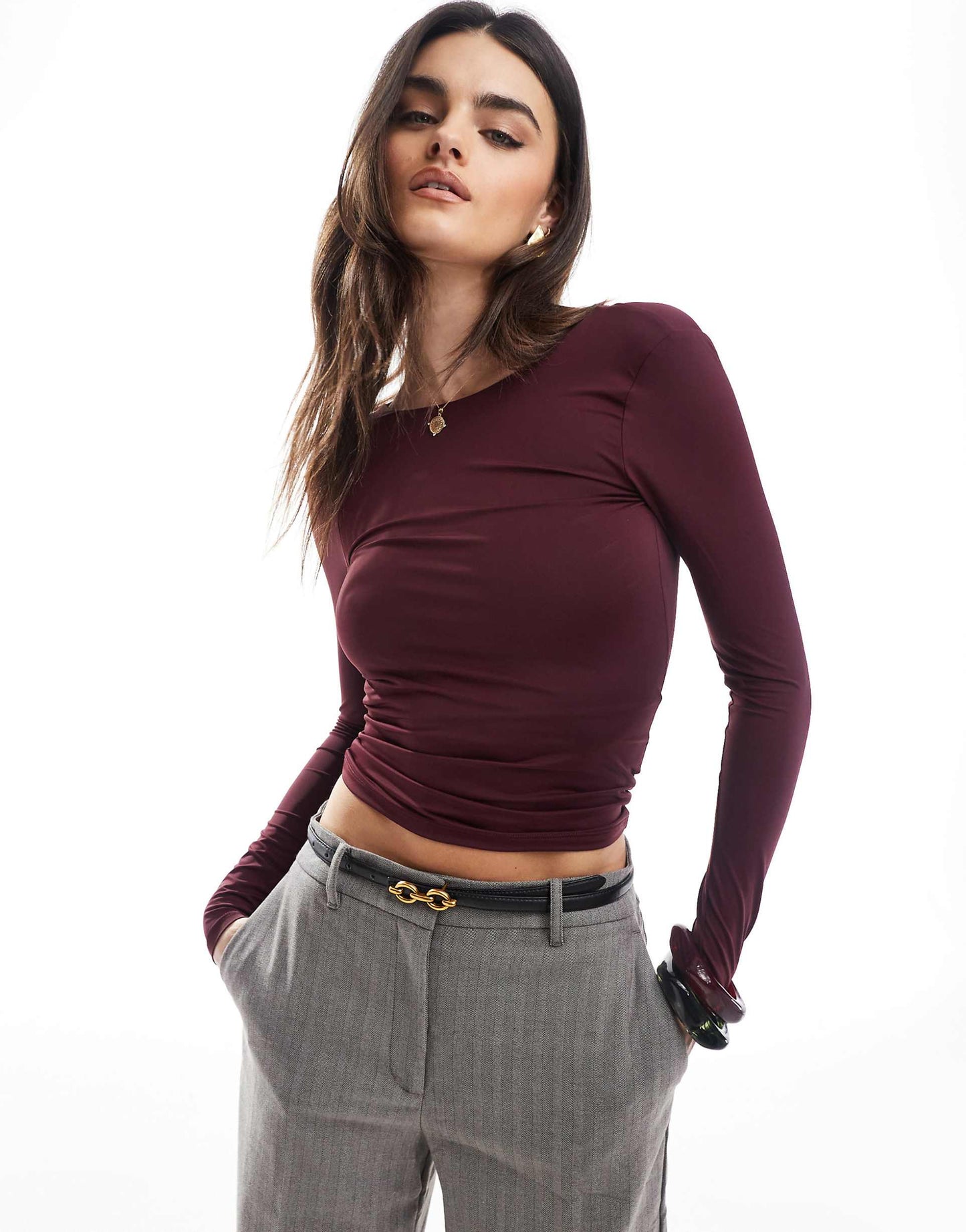Long Sleeve Backless Detail Polyamide Top