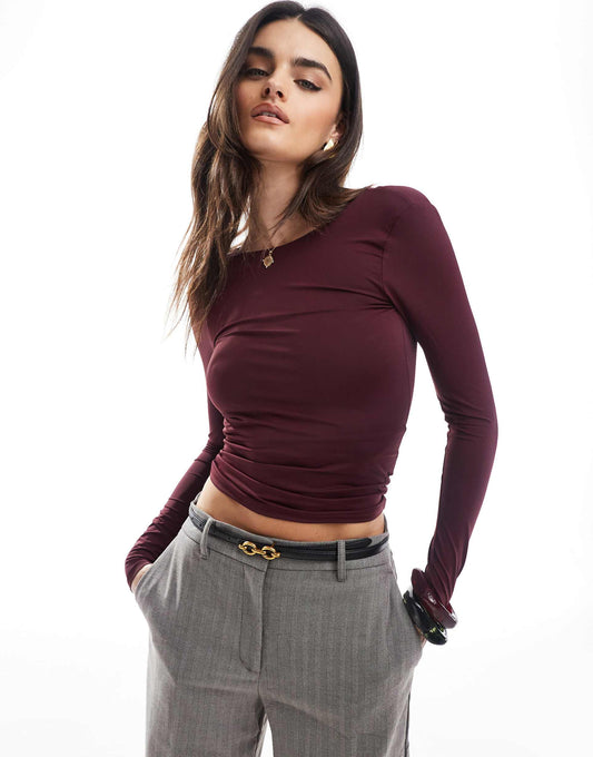 Long Sleeve Backless Detail Polyamide Top